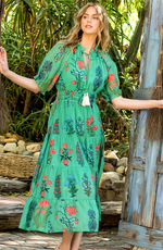 Tiered Flower Print Dress - Green