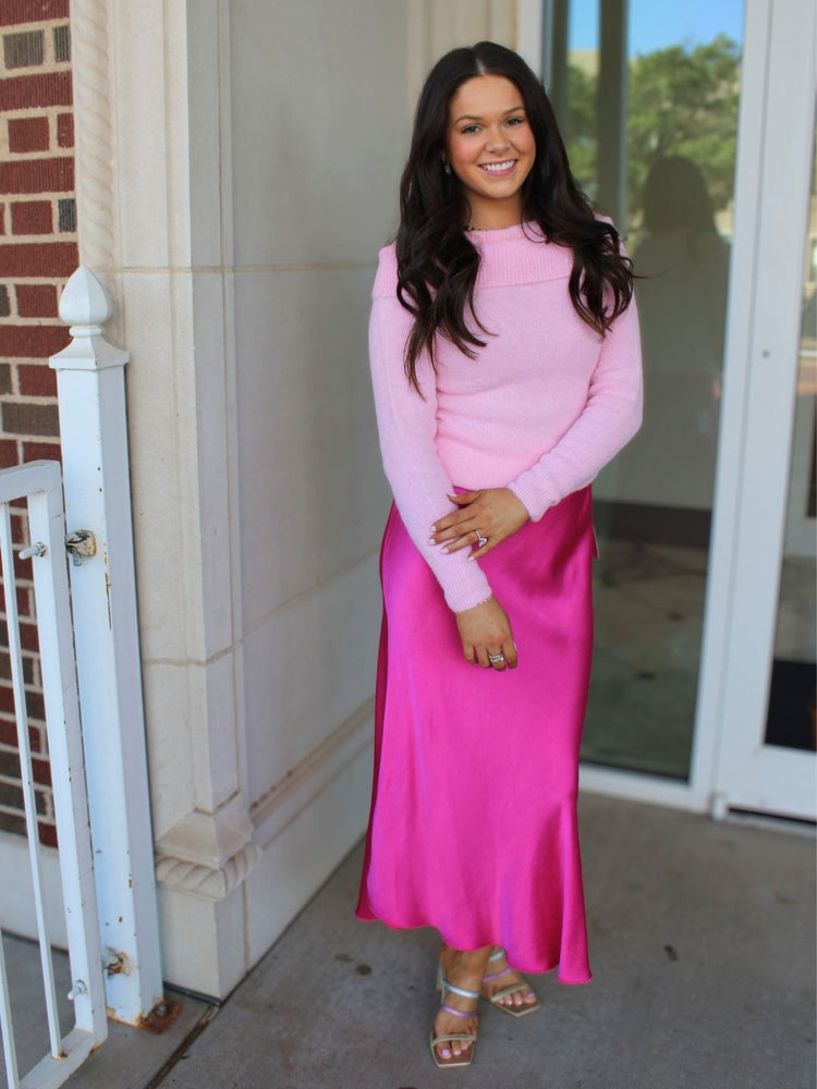 Cowl Neck Boucle Knit Sweater