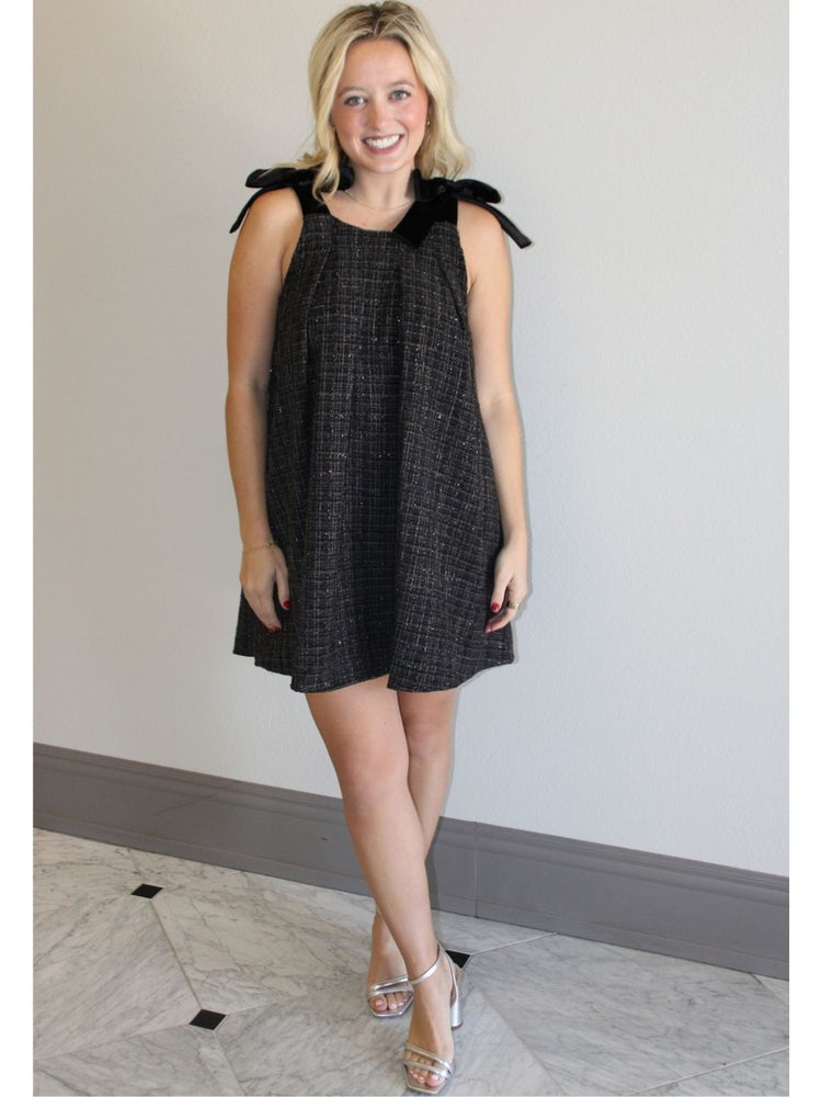 Ebony Tweed Tie Shoulder Dress