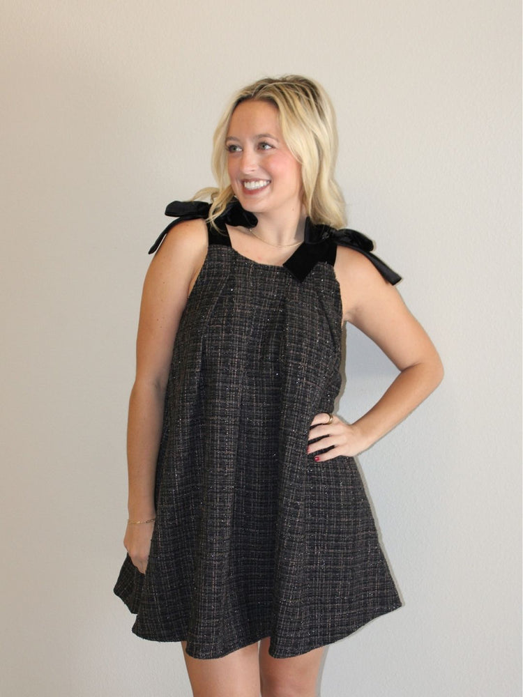 Ebony Tweed Tie Shoulder Dress