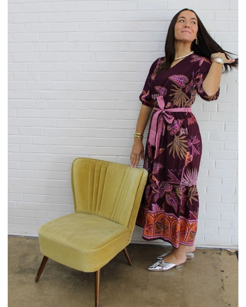 Molly Dress- Wine Flora