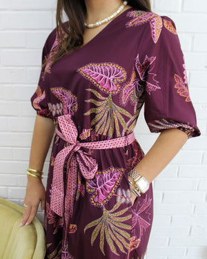 Molly Dress- Wine Flora