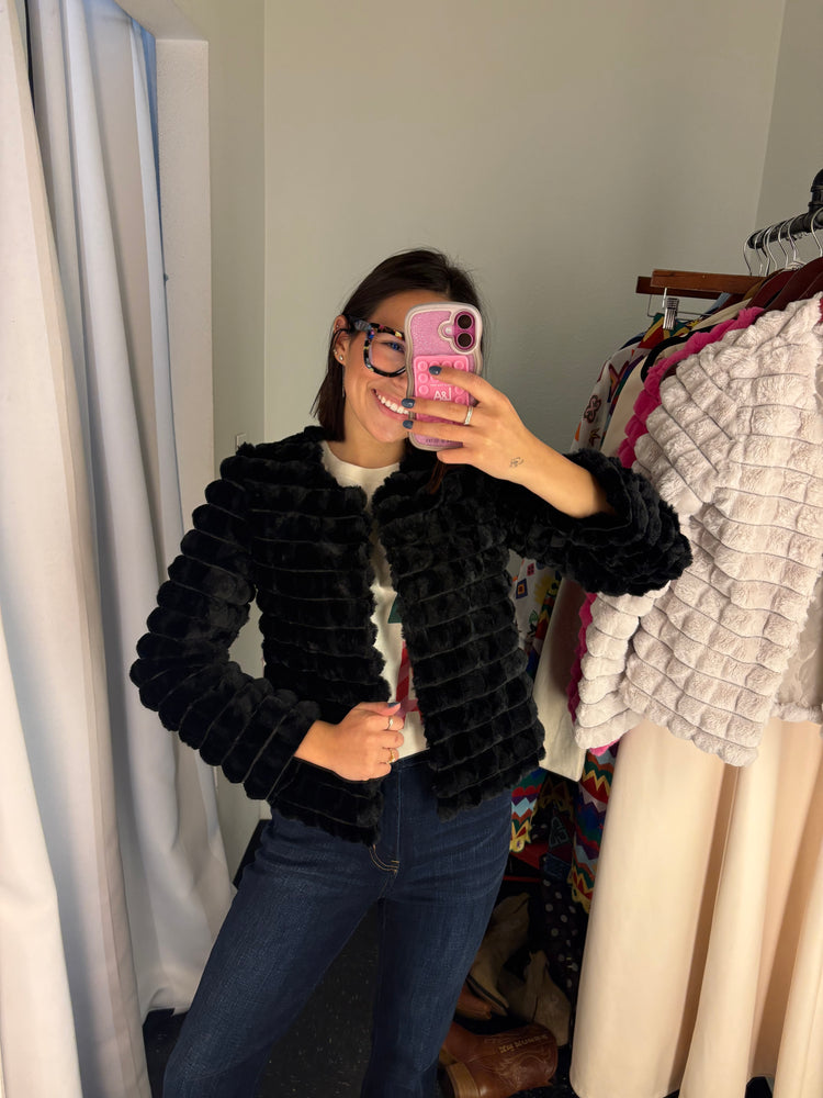 Check Shape Faux Fur Coat