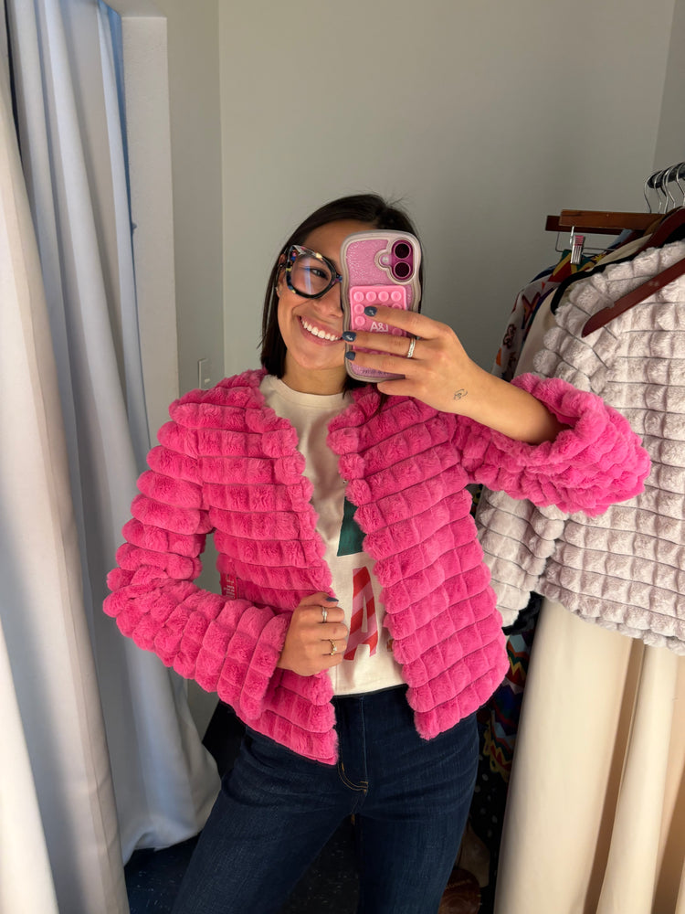 Check Shape Faux Fur Coat