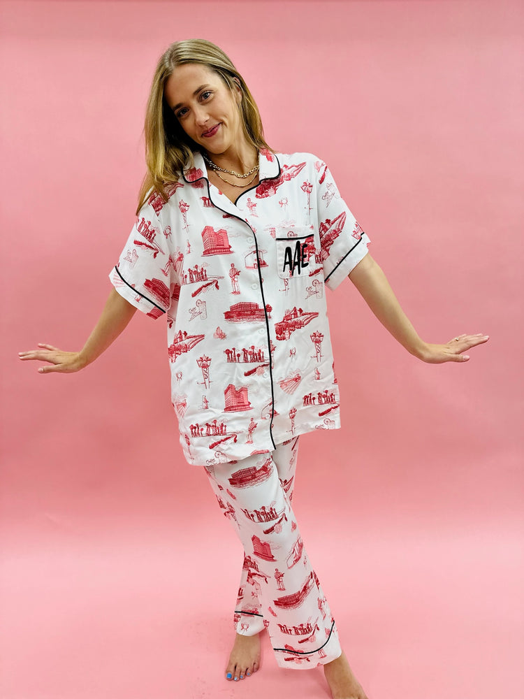 Lubbock Katie Kime Toile Pant PJ Set - Red