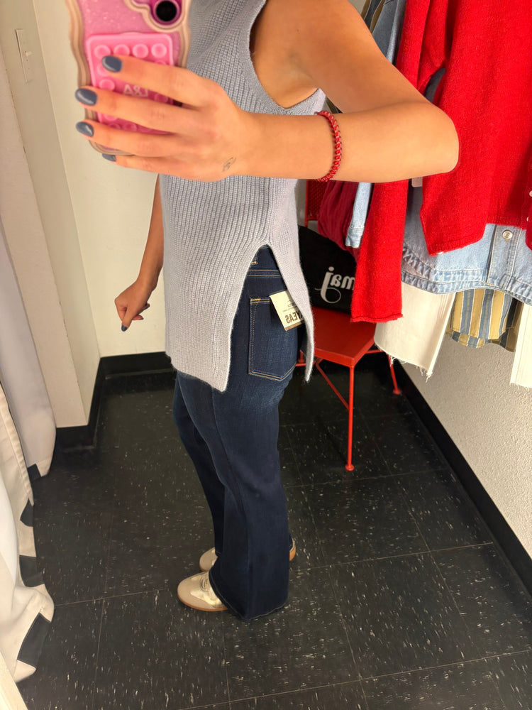 High Neck Sleeveless Sweater- Dusty Blue