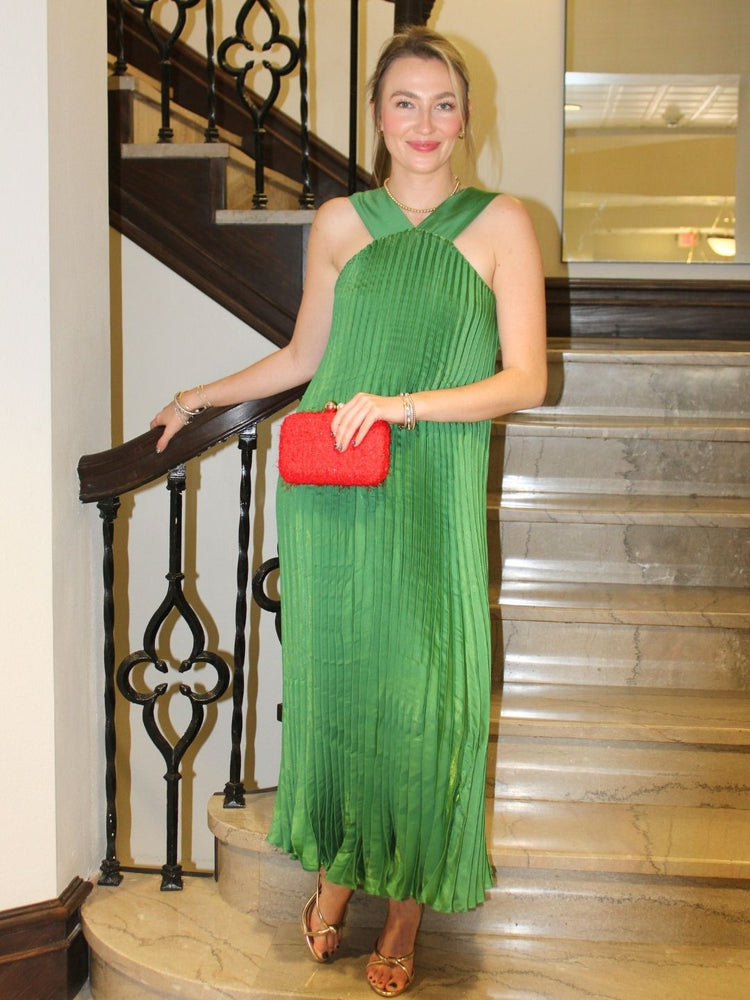 Pleated Halter Midi Dress