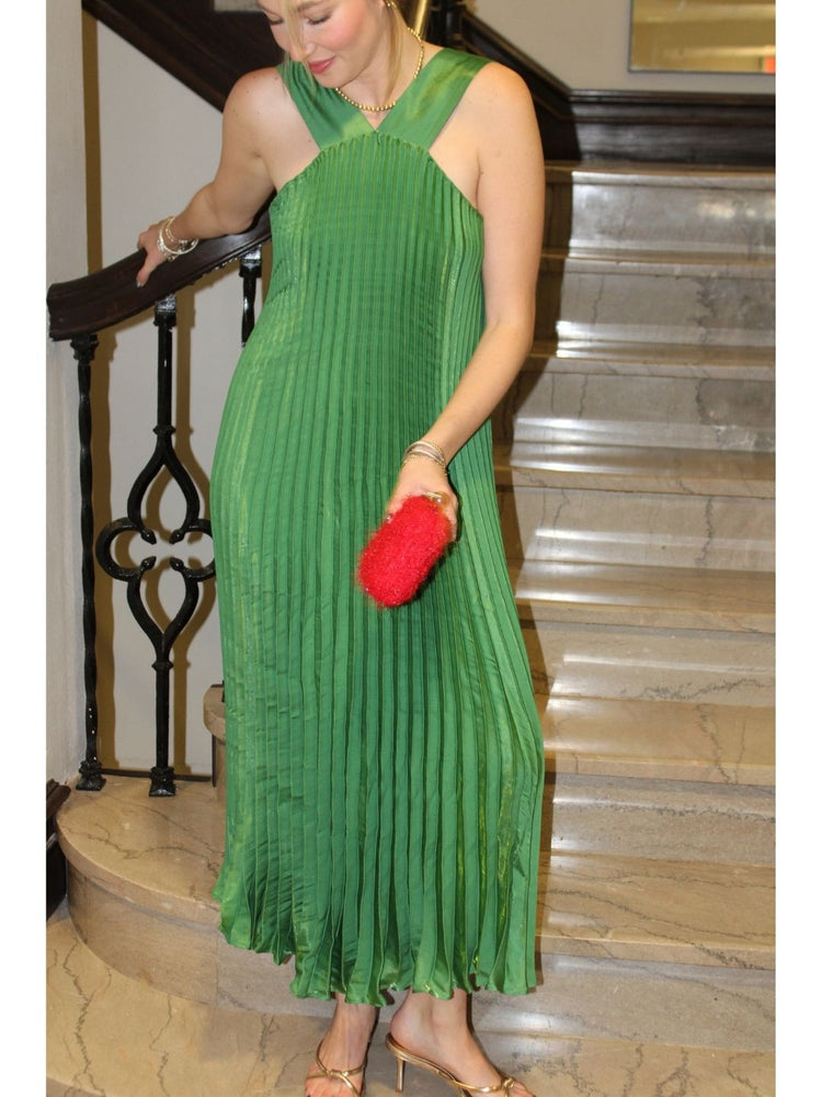 Pleated Halter Midi Dress
