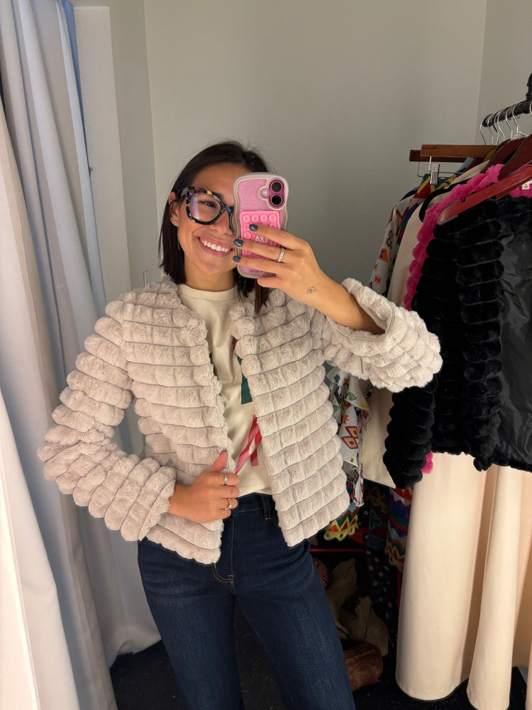 Check Shape Faux Fur Coat