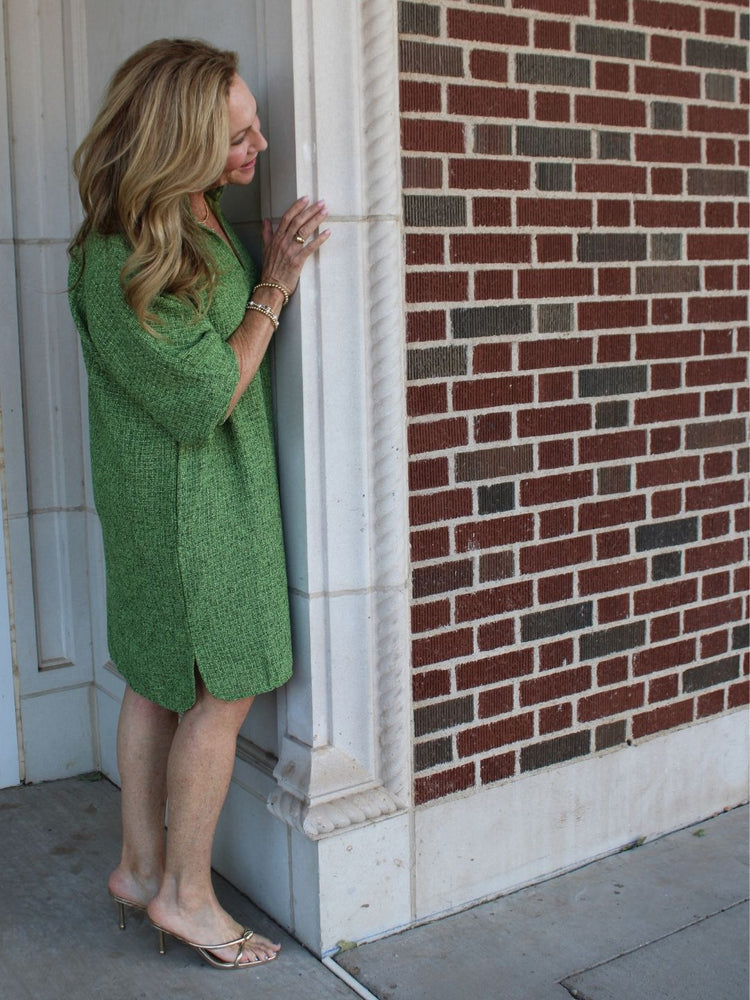 betsy Collar Tweed Dress- Green