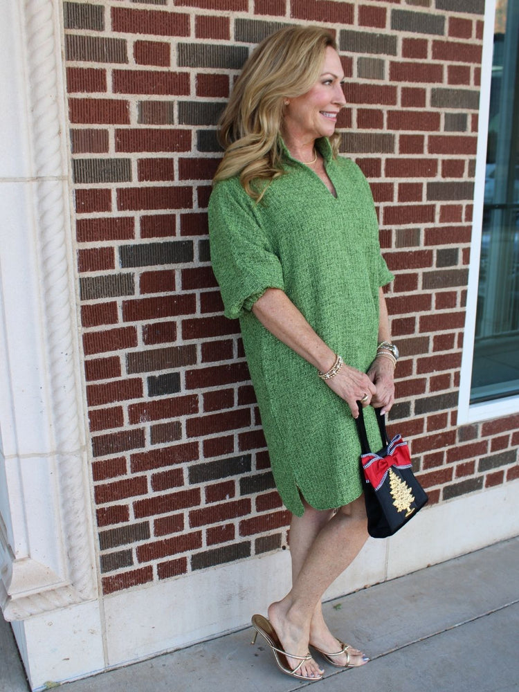 betsy Collar Tweed Dress- Green