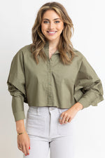 Solid Poplin Ruffle Back Top