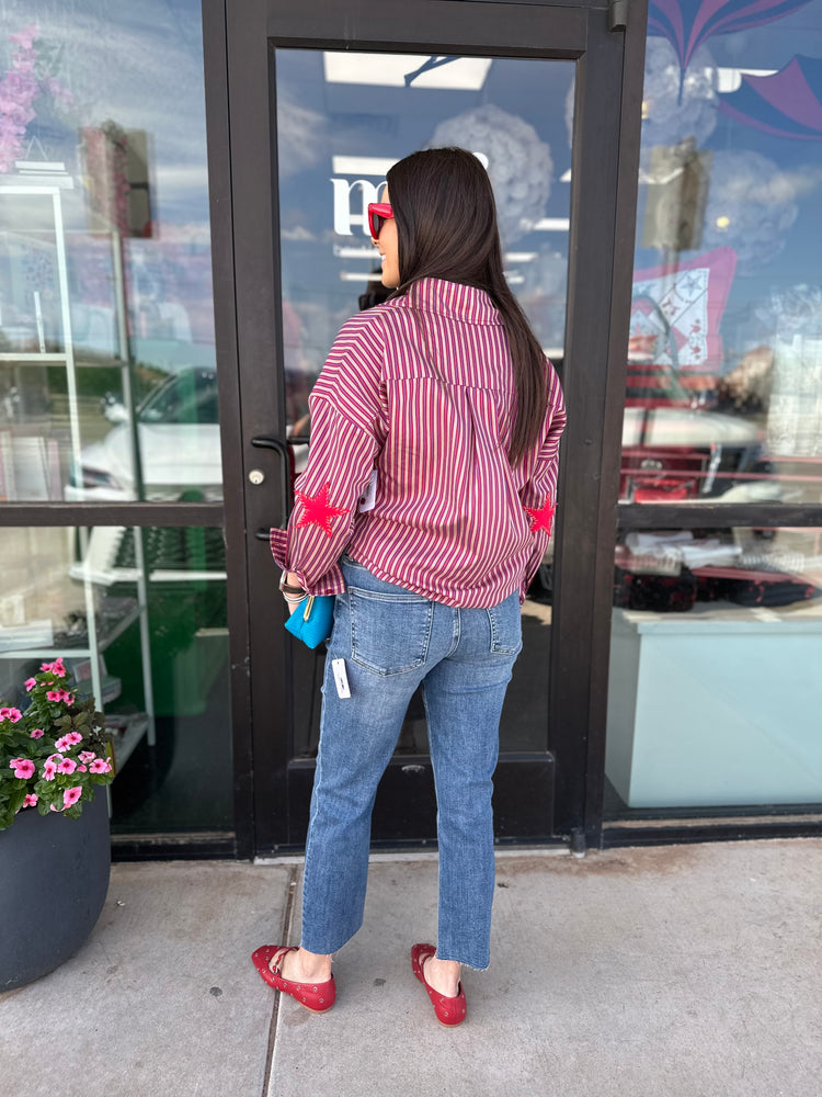 Preppy Star Top- Red Stripe