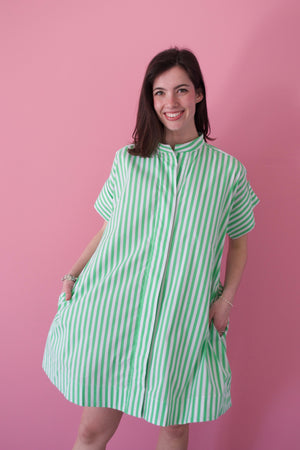 Margot Dress - Green Stripe