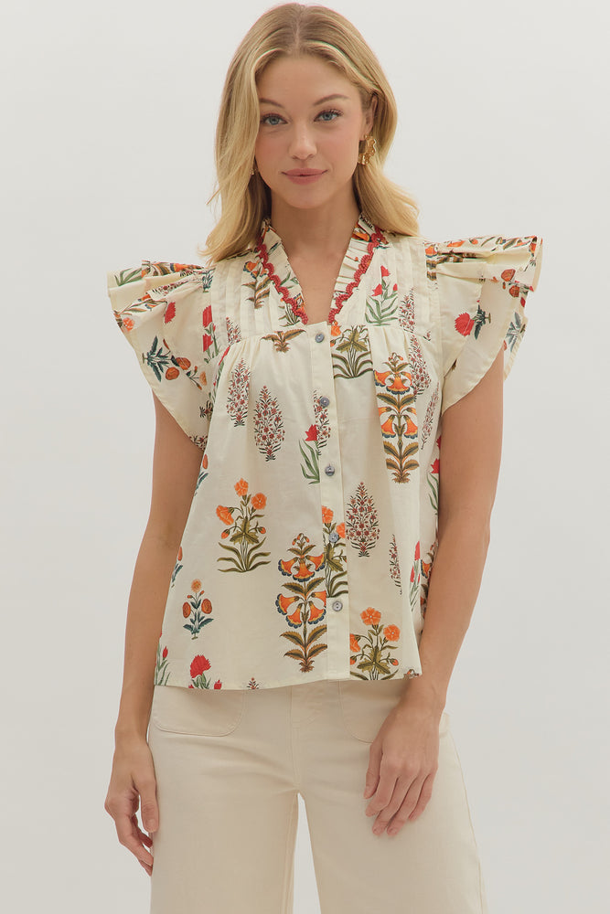 Cream Floral Top
