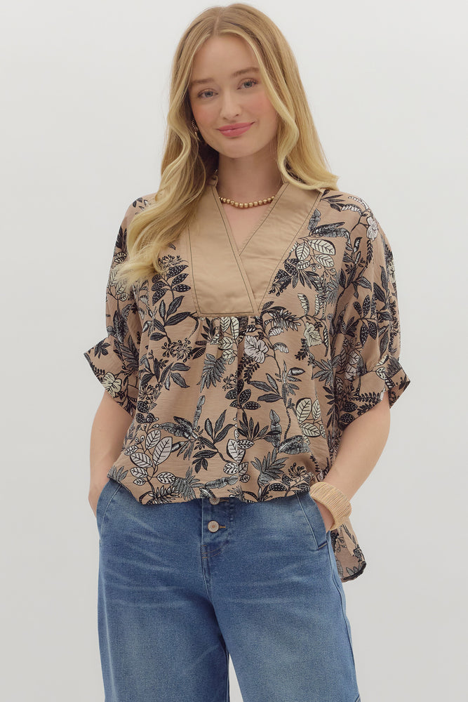 The Night Floral top- Taupe