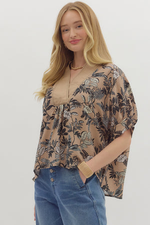 The Night Floral top- Taupe