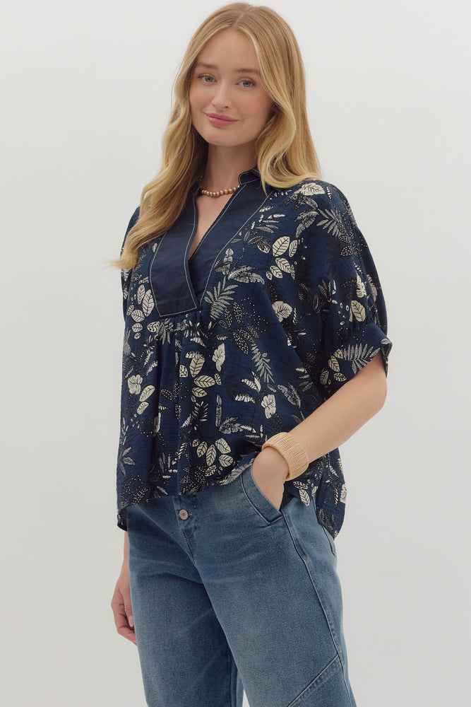 The Night Floral top- Navy