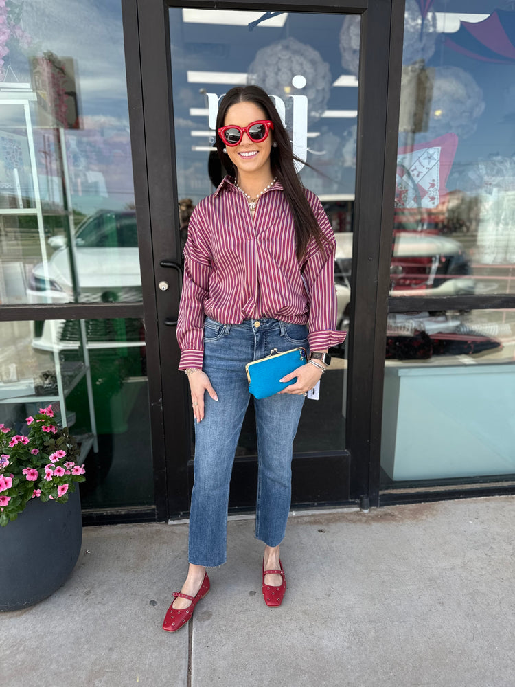 Preppy Star Top- Red Stripe
