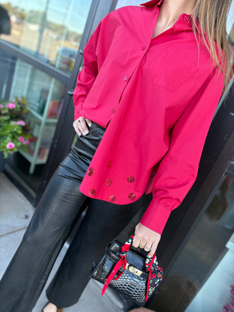 Abby Swing Sequin Top- Cranberry