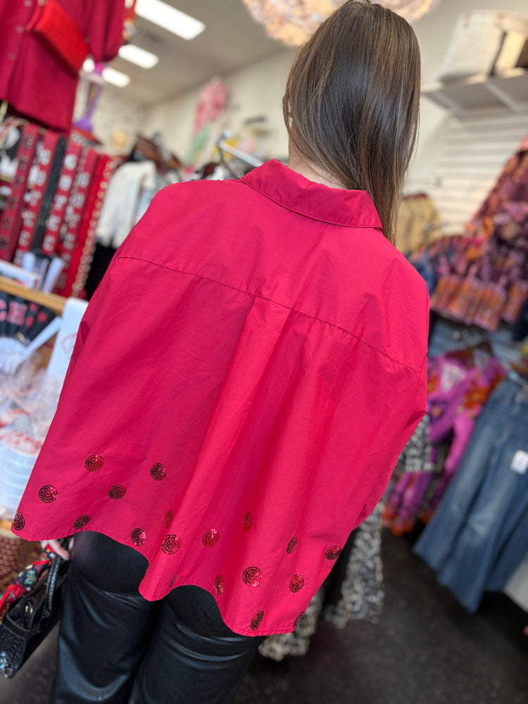 Abby Swing Sequin Top- Cranberry