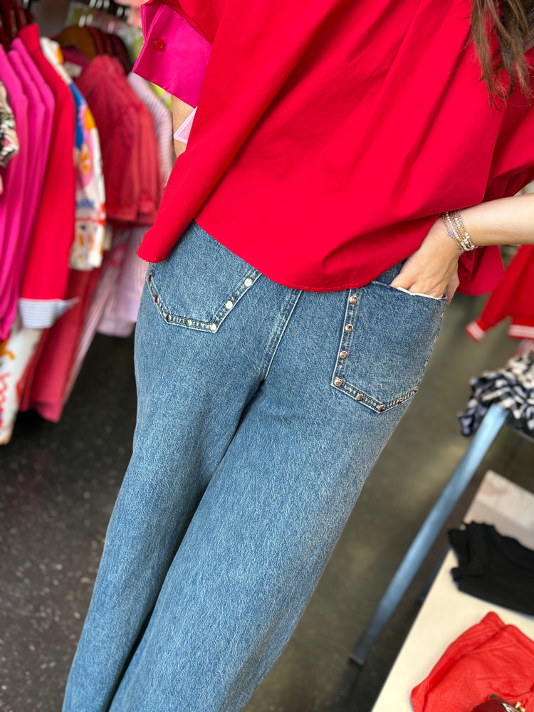 gemma wide leg studded slouch Jean