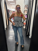 Black Gingham Strapless Top
