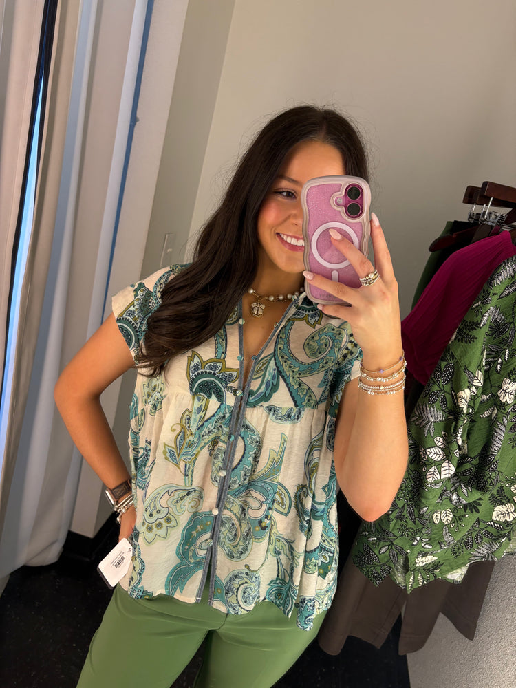 Green Floral Blouse