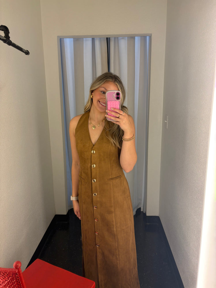 Suede Fitted Midi Dress
