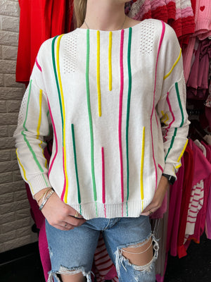 White Sweater With Colorful Stripes