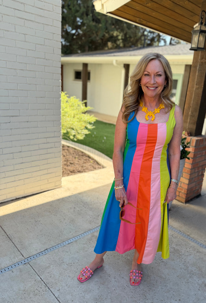 Rainbow Colorblock A-Line Midi Dress – The Maj Boutique