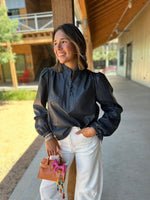 Navy Leather Top