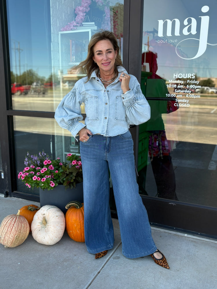 High Rise Wide Leg Flare- Bluebell