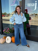 High Rise Wide Leg Flare- Bluebell