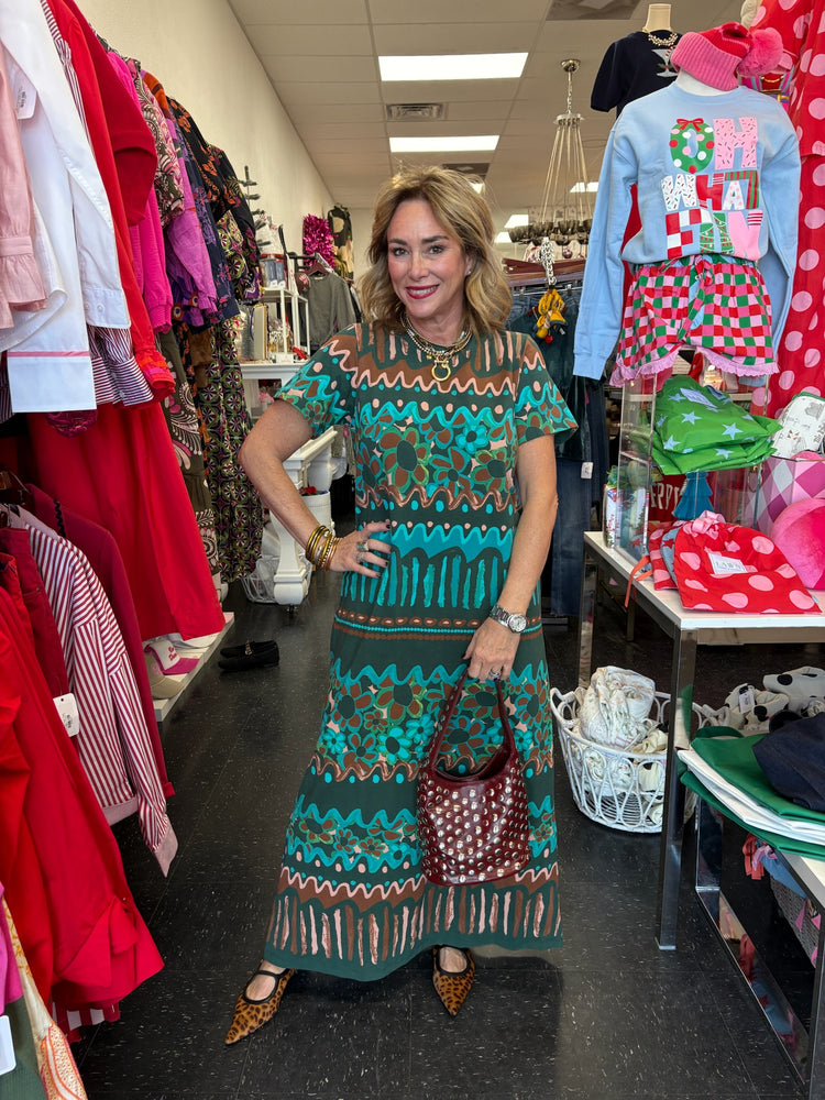 Charise T-Shirt Dress- Teal Flower