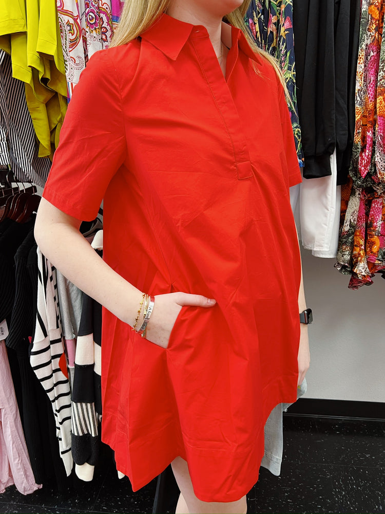 A Line Shirt Dress - Red