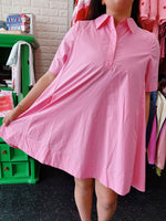A Line Shirt Dress - Pink