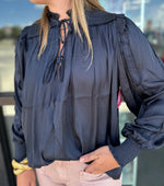 Navy Ruffle Blouse