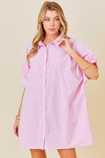 Oversized Button Down Striped Dress-Pink