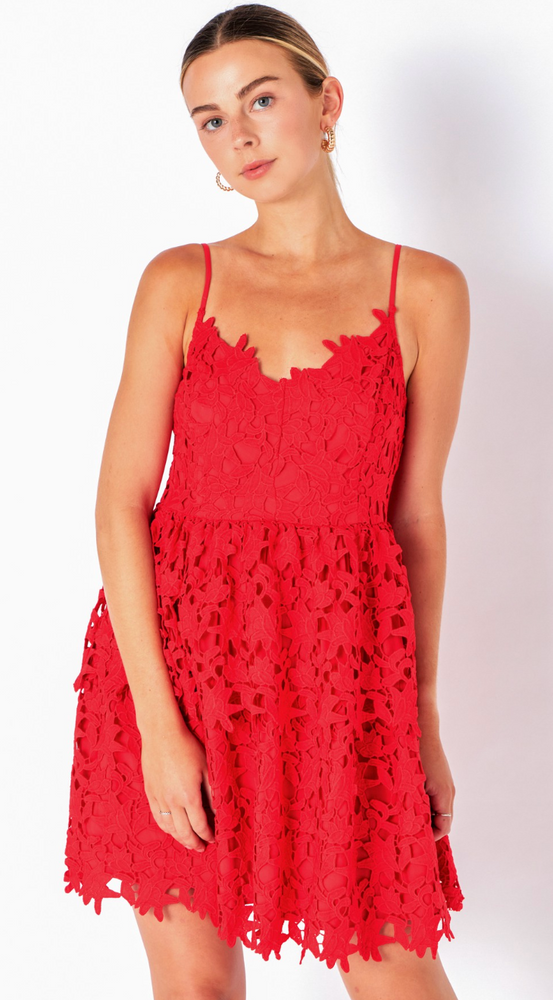 
            
                Load image into Gallery viewer, Crochet Mini Dress -Red
            
        