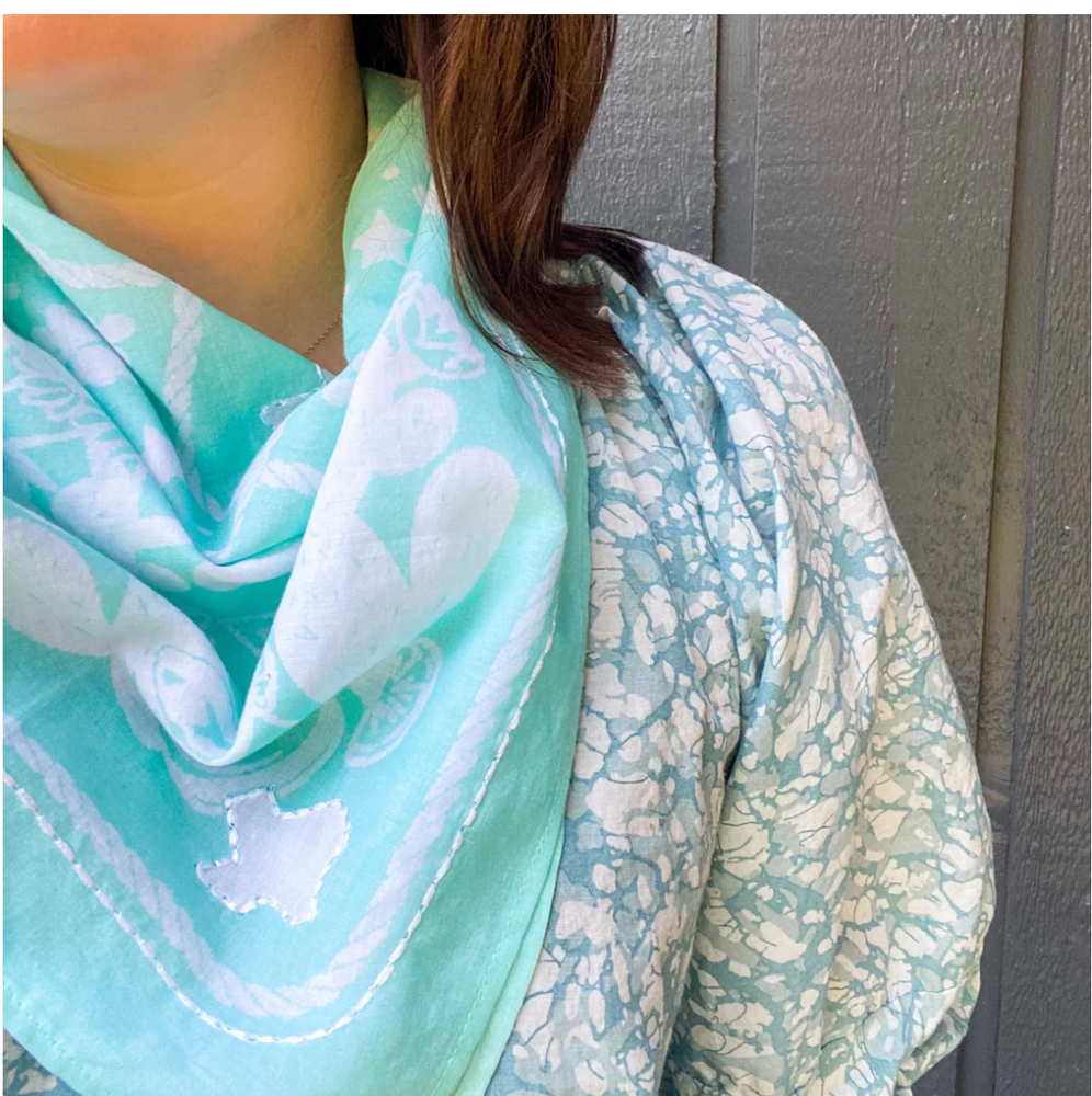 Texas Sun Embroidered Bandana - Blue