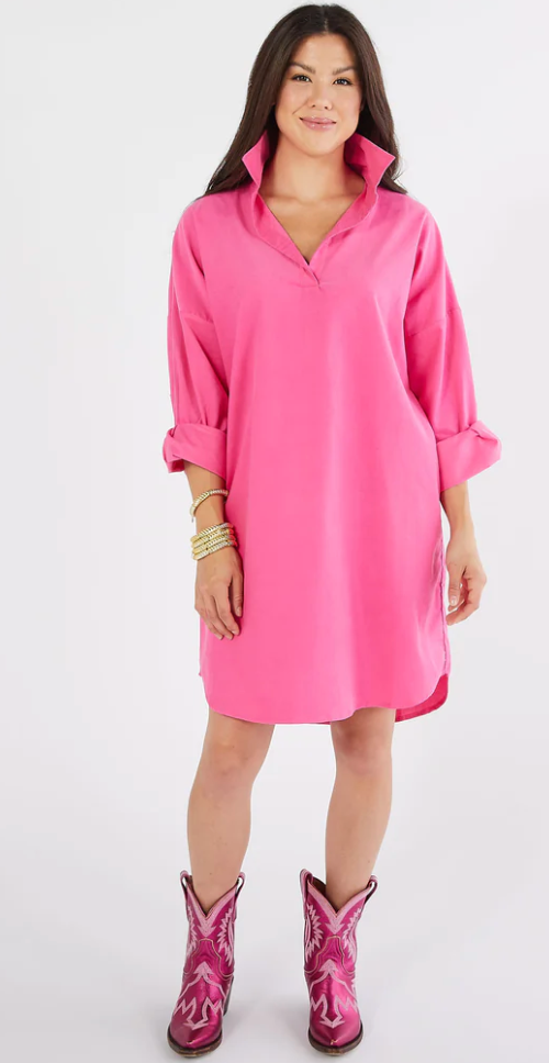 Preppy Corduroy Dress - Pink