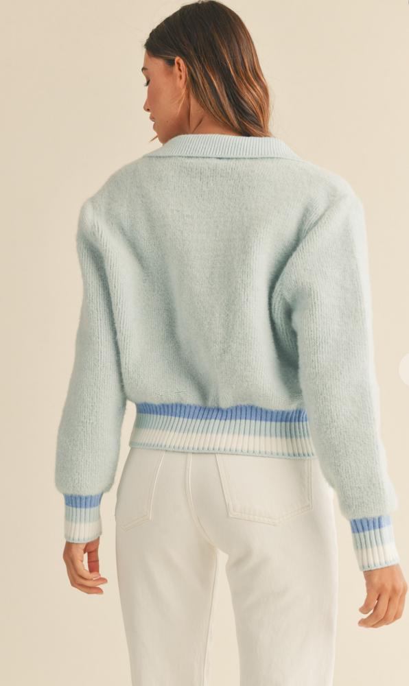 
            
                Load image into Gallery viewer, Fuzzy Zip Up Sweater - Light Blue
            
        