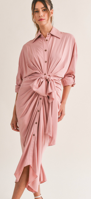 
            
                Load image into Gallery viewer, Tencel Button Down Dress - Dusty Pink
            
        