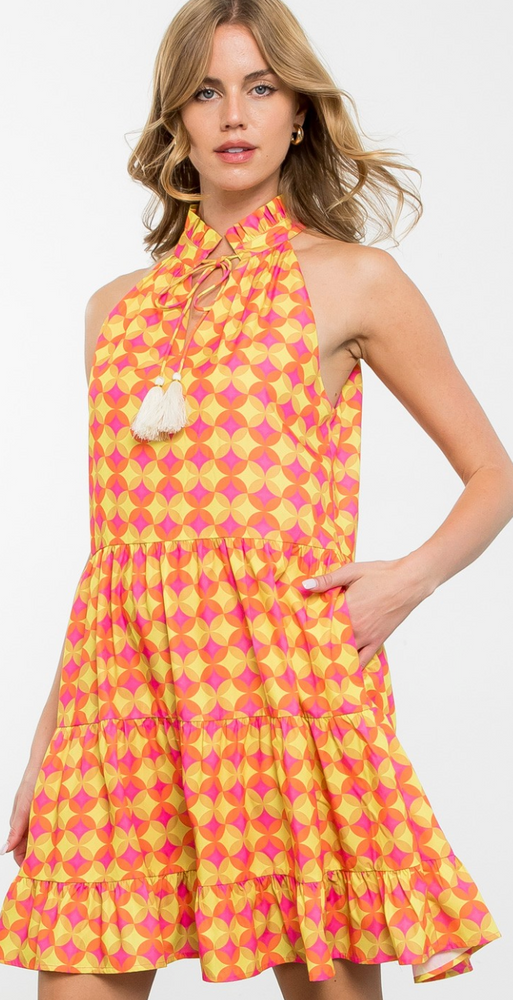 Halter Dress - Pink and Yellow