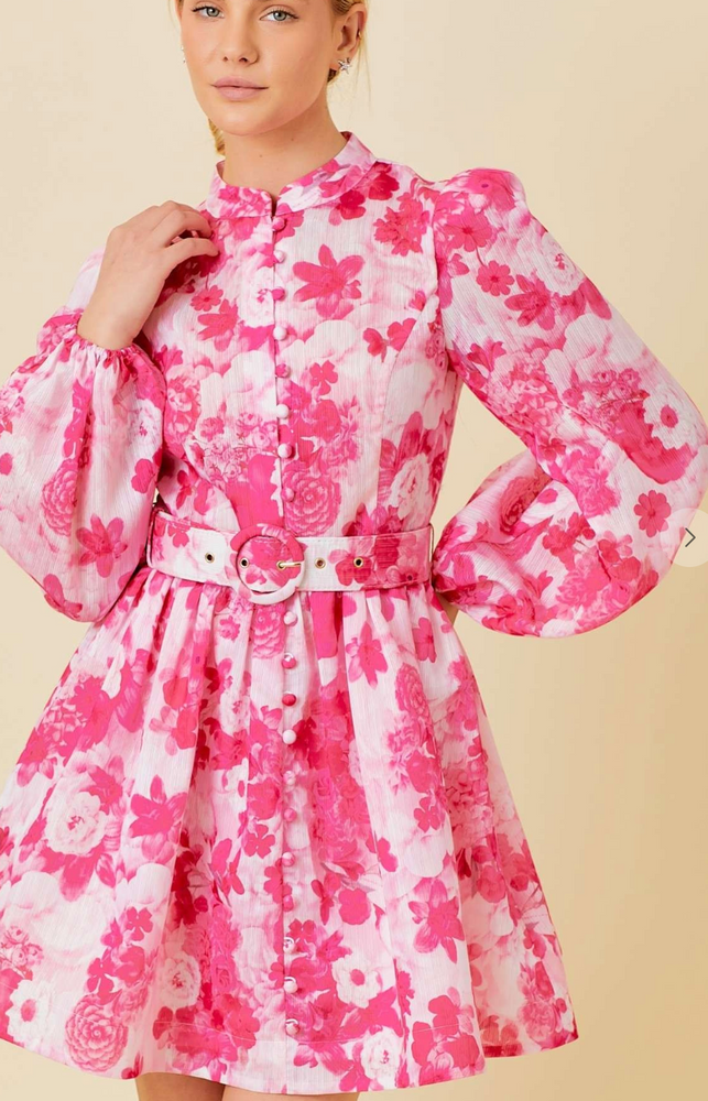 Floral Belted Dress - Pink