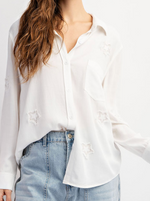 Frayed Star Patch Top - White