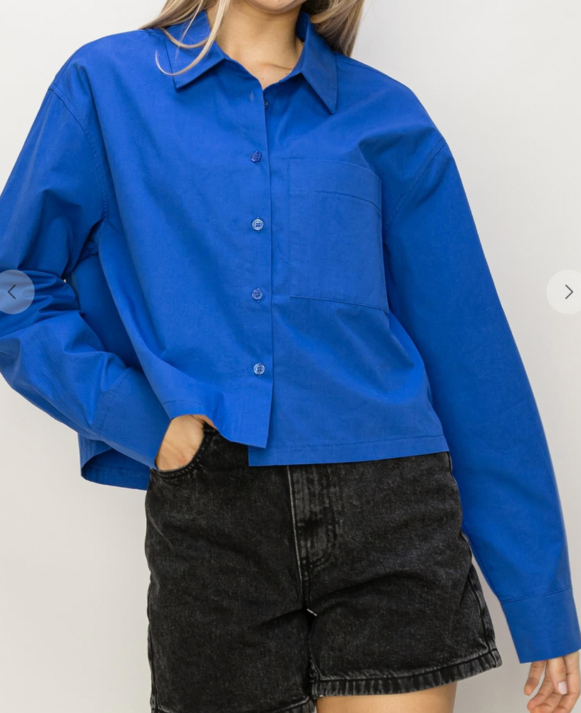 
            
                Load image into Gallery viewer, Poplin Crop Shirt - Cobalt
            
        