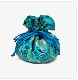 
            
                Load image into Gallery viewer, Seashells Brocade Jewelry Pouch - Teal/Green
            
        