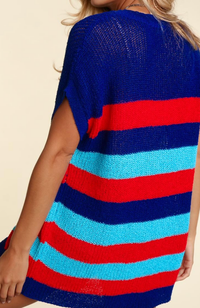 Multi Color Stripe Sweater - Red/Blue
